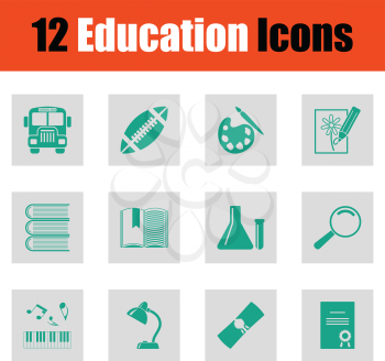 Education icon set. Green on gray design. Vector illustration.