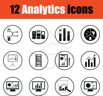 Analytics icon set. Thin circle design. Vector illustration.