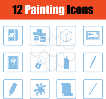 Set of painting icons. Blue frame design. Vector illustration.