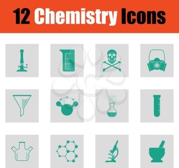 Chemistry icon set. Green on gray design. Vector illustration.