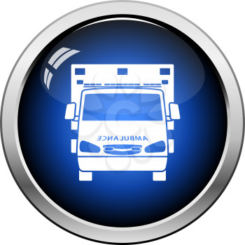 Ambulance  icon front view. Glossy Button Design. Vector Illustration.