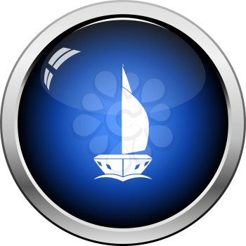 Sail yacht icon front view. Glossy Button Design. Vector Illustration.