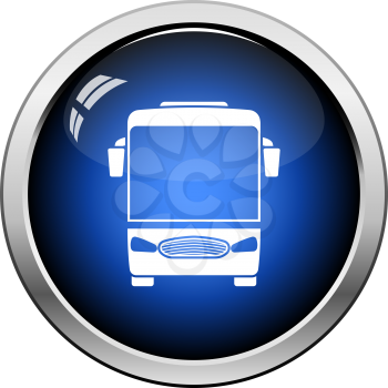 Tourist bus icon front view. Glossy Button Design. Vector Illustration.
