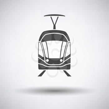 Tram icon front view on gray background, round shadow. Vector illustration.