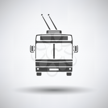 Trolleybus icon front view on gray background, round shadow. Vector illustration.