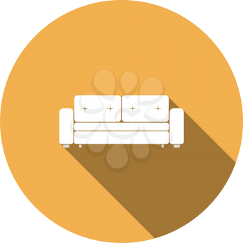 Home Sofa Icon. Flat Circle Stencil Design With Long Shadow. Vector Illustration.