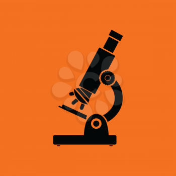 School microscope icon. Orange background with black. Vector illustration.