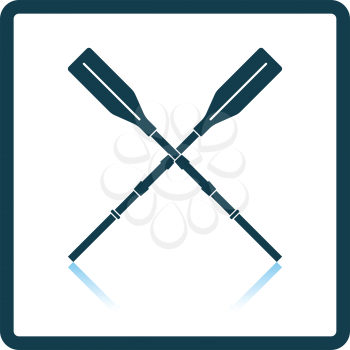 Icon of  boat oars on gray background, round shadow. Shadow reflection design. Vector illustration.