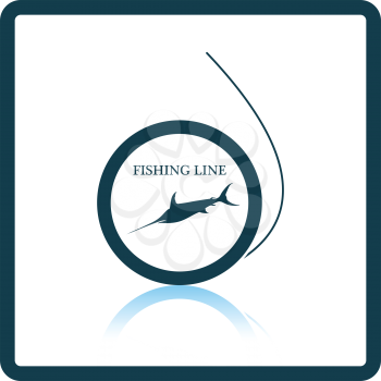 Icon of fishing line on gray background, round shadow. Shadow reflection design. Vector illustration.