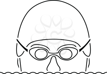 Icon of Swimming man head with goggles and cap . Thin line design. Vector illustration.