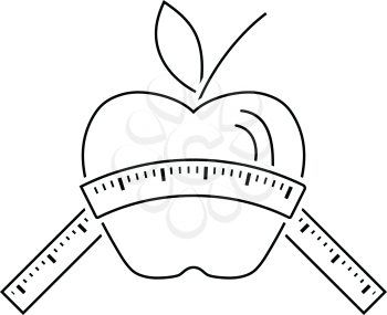 Icon of Apple with measure tape. Thin line design. Vector illustration.