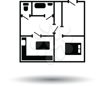 Icon of apartment plan. White background with shadow design. Vector illustration.