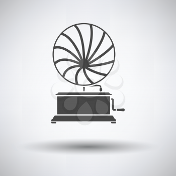 Gramophone icon on gray background, round shadow. Vector illustration.