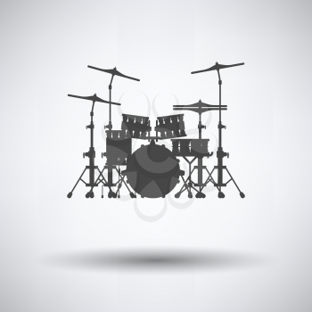 Drum set icon on gray background, round shadow. Vector illustration.