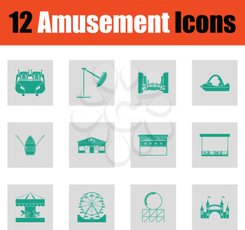 Amusement park icon set. Green on gray design. Vector illustration.