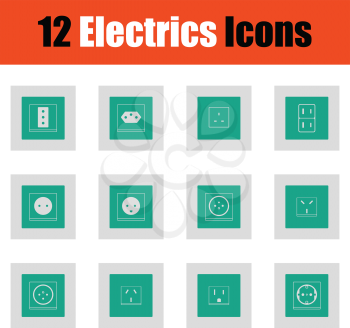 Electrics icon set. Green on gray design. Vector illustration.
