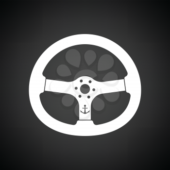 Icon of  steering wheel . Black background with white. Vector illustration.