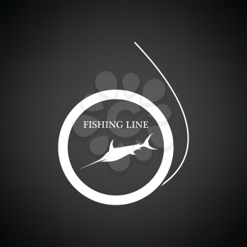 Icon of fishing line. Black background with white. Vector illustration.