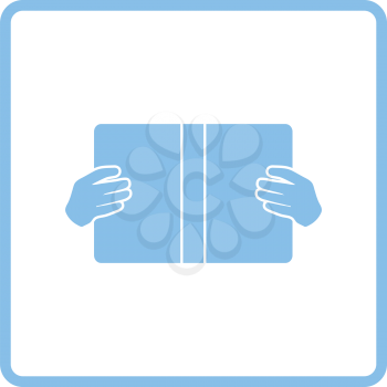 Boy reading book icon. Blue frame design. Vector illustration.