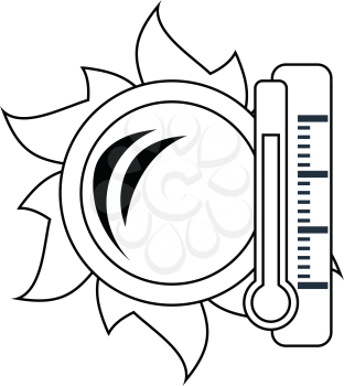 Icon of sun and thermometer with high temperature. Thin line design. Vector illustration.