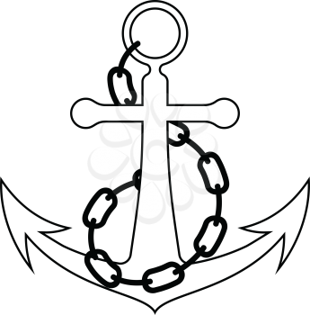 Icon of sea anchor with chain. Thin line design. Vector illustration.