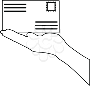 Icon of Hand holding letter. Thin line design. Vector illustration.
