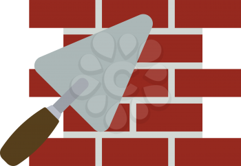 Icon of brick wall with trowel. Flat color design. Vector illustration.