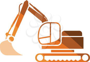 Icon of construction excavator. Flat color design. Vector illustration.
