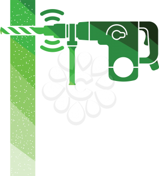 Icon of perforator drilling wall. Flat color design. Vector illustration.