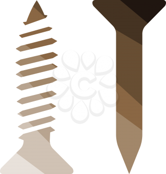 Icon of screw and nail. Flat color design. Vector illustration.
