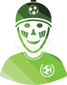 Football fan with painted face by italian flags icon. Flat color design. Vector illustration.