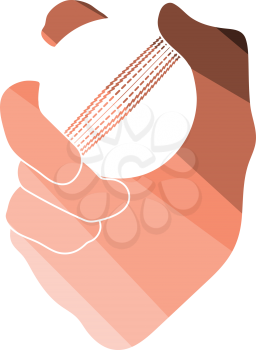Hand holding cricket ball icon. Flat color design. Vector illustration.