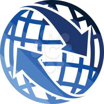 Globe with arrows icon. Flat color design. Vector illustration.