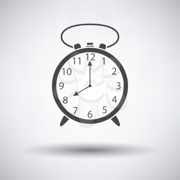 Alarm clock icon on gray background, round shadow. Vector illustration.