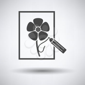 Sketch with pencil icon on gray background, round shadow. Vector illustration.
