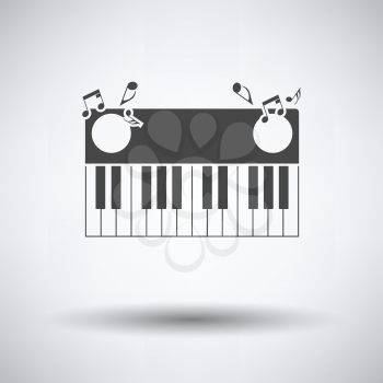 Piano keyboard icon on gray background, round shadow. Vector illustration.