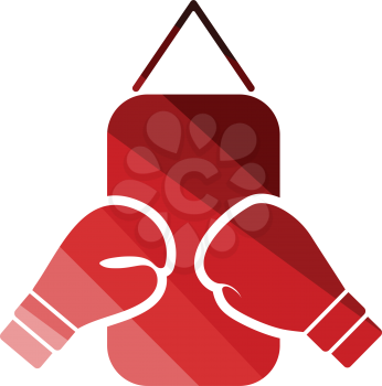 Boxing pear and gloves icon. Flat color design. Vector illustration.