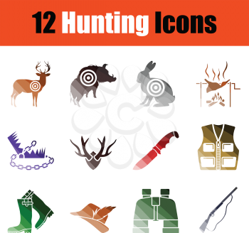 Set of hunting icons. Gradient color design. Vector illustration.