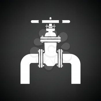 Icon of Pipe with valve. Black background with white. Vector illustration.