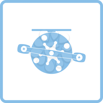 Icon of Fishing reel . Blue frame design. Vector illustration.