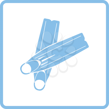 Icon of swimming flippers . Blue frame design. Vector illustration.
