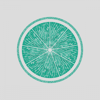 Icon of Orange. Gray background with green. Vector illustration.