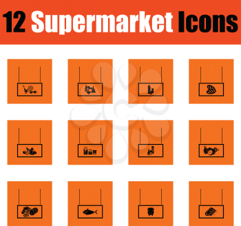 Supermarket icon set. Orange design. Vector illustration.