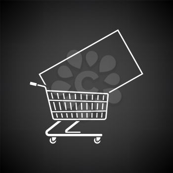 Shopping Cart With TV Icon. White on Black Background. Vector Illustration.