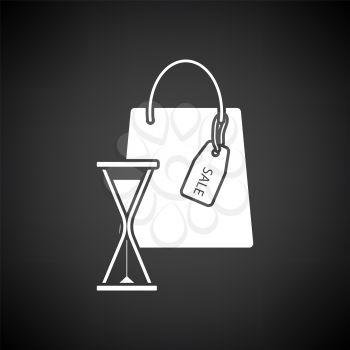 Sale Bag With Hourglass Icon. White on Black Background. Vector Illustration.