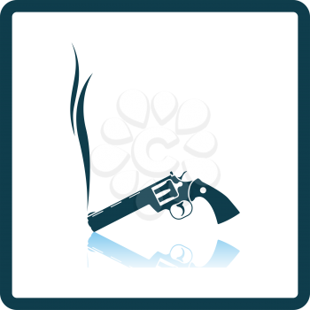 Smoking Revolver Icon. Square Shadow Reflection Design. Vector Illustration.