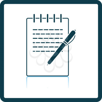 Notebook With Pen Icon. Square Shadow Reflection Design. Vector Illustration.