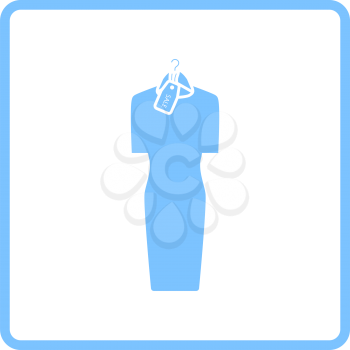 Dress On Hanger With Sale Tag Icon. Blue Frame Design. Vector Illustration.