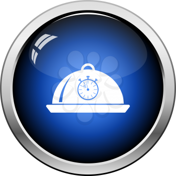 Cloche With Stopwatch Icon. Glossy Button Design. Vector Illustration.