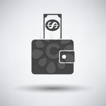 Dollar Get Out From Purse Icon. Dark Gray on Gray Background With Round Shadow. Vector Illustration.